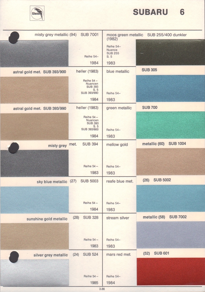 1985 Subaru Paint Charts Glasurit 6
